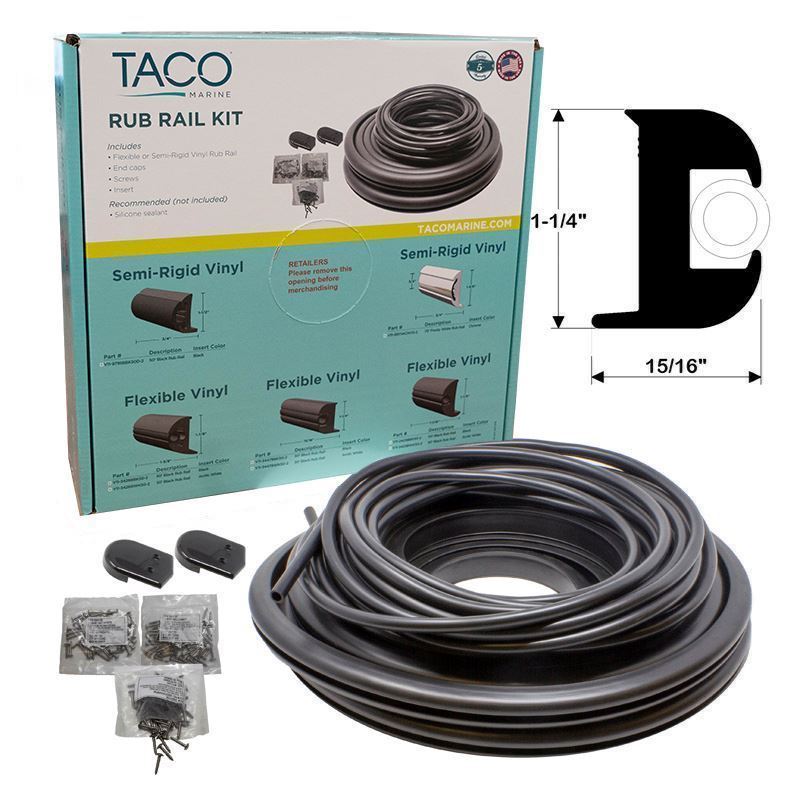 TACO Semi-Rigid Vinyl Boat Rub Rail Kit Black 1-7/8" x 3/4 inch 30FT no Insert 